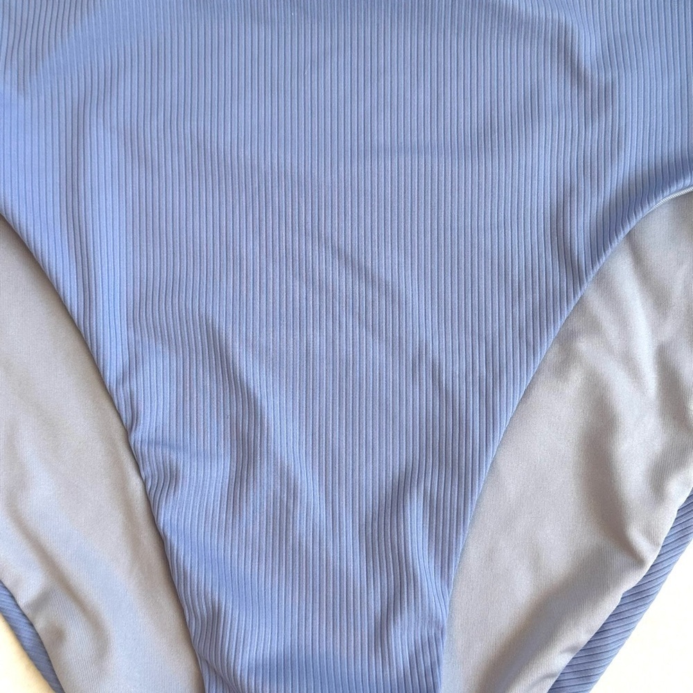 NWT Victoria's Secret Blue Ribbed High Waist Full Coverage Bikini Bottom Sz Lg - Picture 3 of 6
